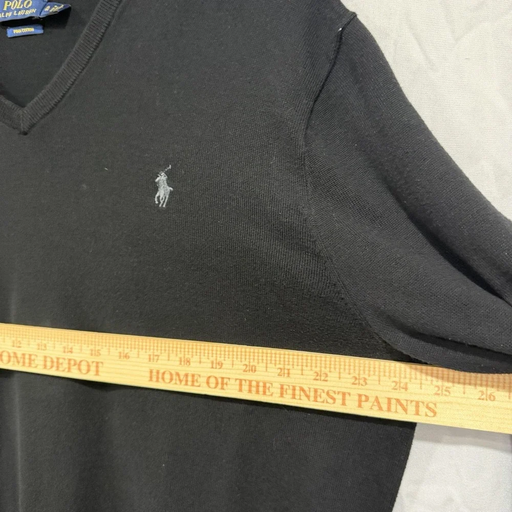 Polo Ralph Lauren Sweater Mens XL Black V Neck Cotton Knit Pullover